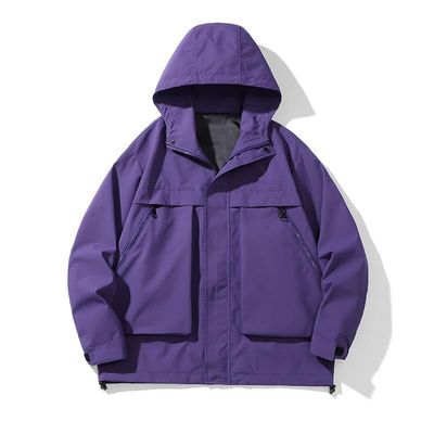 Bolaetey Men's Solid Color Hooded Jacket Windproof Fashion Casual Coat (US, Alpha, 3X-Large, Regular, Regular, Purple)