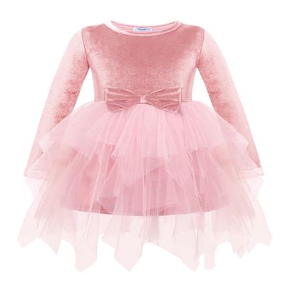 Arshiner Toddler Girls Party Dress Irregular Hem Tulle Long Sleeve Princess Tutu Holiday Gown Valentines Day Birthday Dresses 2-3T Light Rose