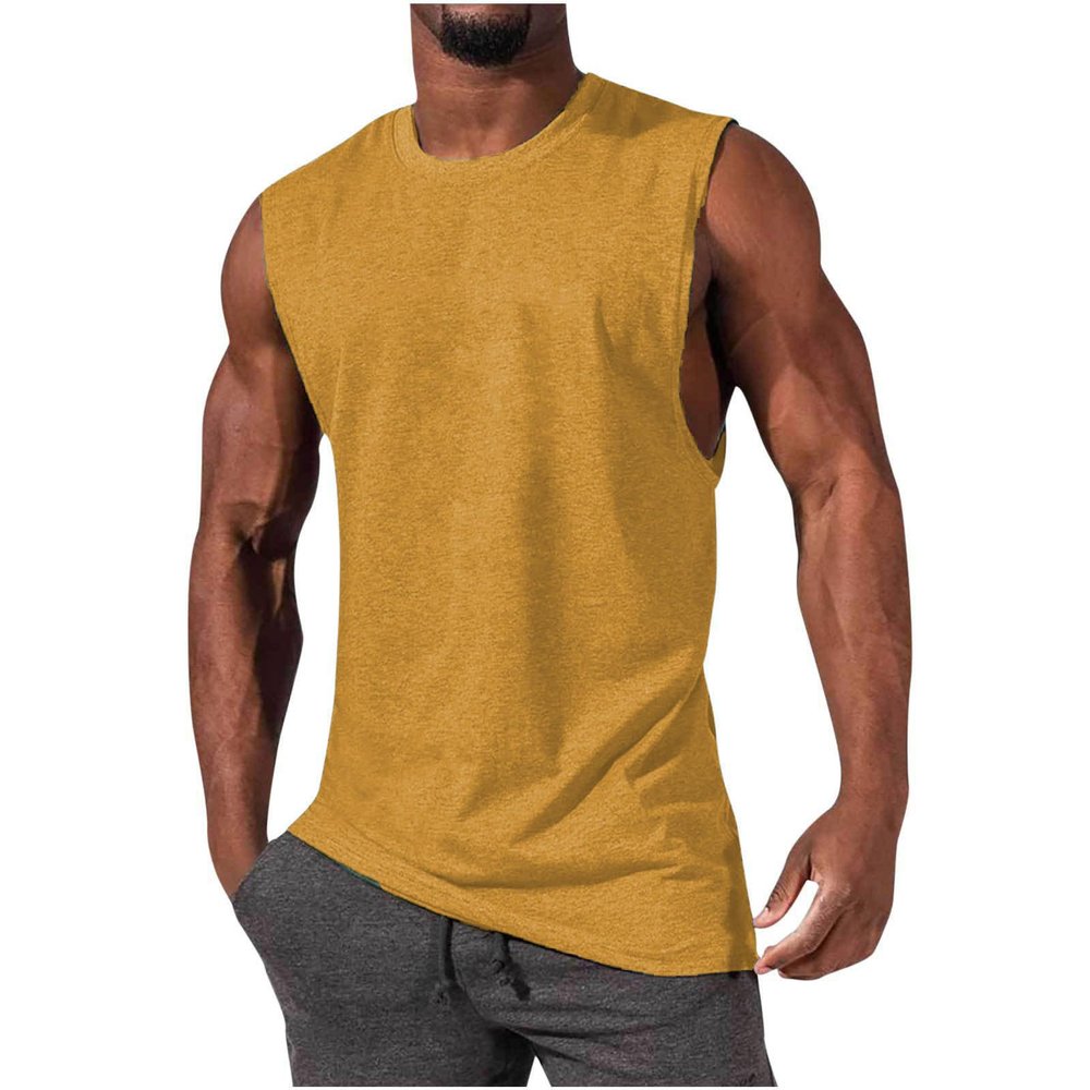 Men's Beach Tank Tops Funny Palm Tree Print Graphic Tee Shirts Casual Sleeveless Muscle T-Shirt Trendy Clothes summer shirts for men Yellow XL