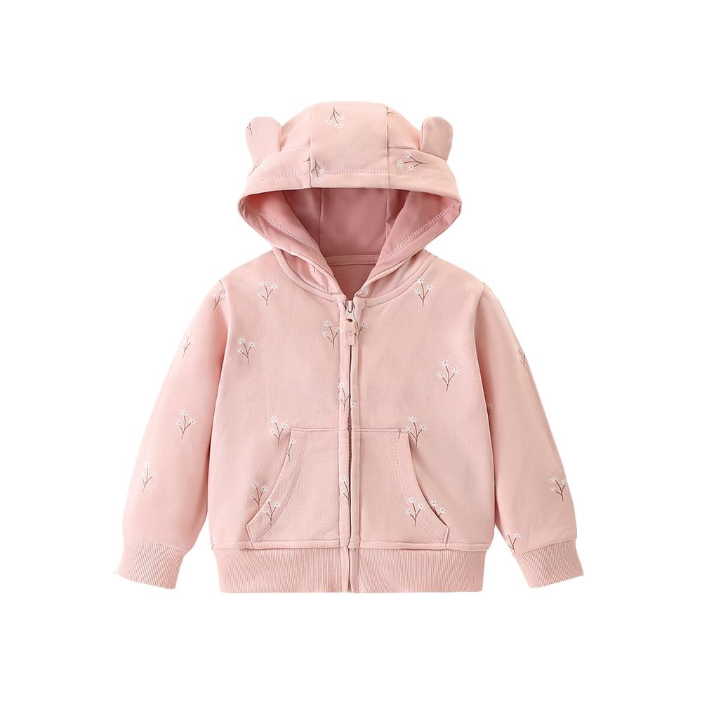 Toddler Girl Fall Jacket for Girls Zip Up Hoodie for Kids Sweatshirt Flower Clothes Cotton Lightweight Casual Outerwear Top Winter Size 5-6 Years Old 6T