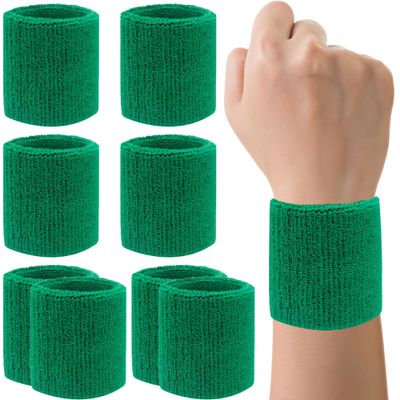 IMAGERIO 8 Pack Wrist Sweatbands Tennis Wrist Bands Absorbent Sweat Band for Men and Women, Breathable Cotton Sweatbands for Working Out, Football, Basketball, Running Athletic Sports -Dark Green