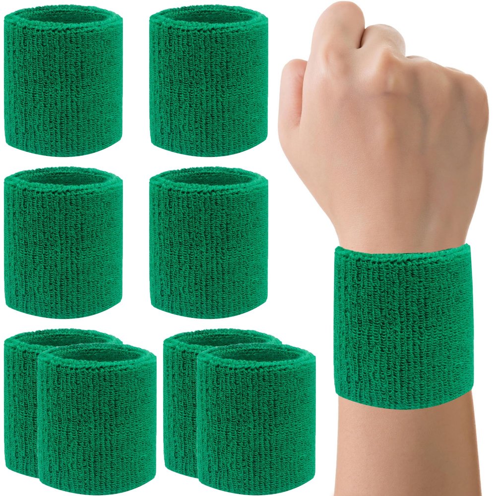 IMAGERIO 8 Pack Wrist Sweatbands Tennis Wrist Bands Absorbent Sweat Band for Men and Women, Breathable Cotton Sweatbands for Working Out, Football, Basketball, Running Athletic Sports -Dark Green