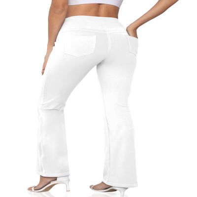 CHANLEED Women's Bootcut Yoga Pants, Flare Leggings with Pockets High Waist Causal Dress Pants Petite/Regular/TallWhite-XL