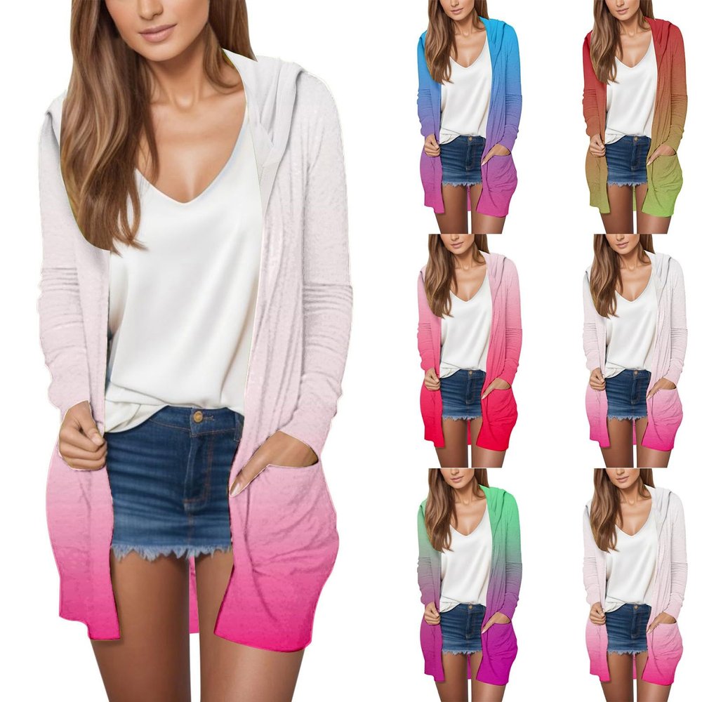 7 Dollar Items, Long Cardigans for Women Trendy 2024 Summer Lightweight Casual Comfy Open Front Hooded Cardigan Sweater with Pocket, Summer Cardigans for Women Lightweight Long