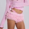 KMBANGI Women Lace Bloomers Ruffle Shorts Layered Pumpkin Pants Lolita Cute Pettipants Sexy Coquette Boyshorts Micro Bottoms(Cute Pink,S) view 3