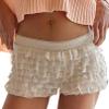 KMBANGI Women Lace Bloomers Ruffle Shorts Layered Pumpkin Pants Lolita Cute Pettipants Sexy Coquette Boyshorts Micro Bottoms(Cake Beige,M) view 1
