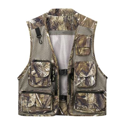 Generic Men's Outdoor Utility Tactical Vest Casual Camo Mesh Breathable Work Safari Fishing Hunting Cargo Vest Multi Pockets Jacket, Large, Camouflage
