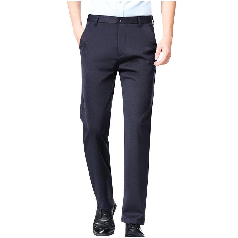 Finelylove Mens Suit Pants Flex Slim Fit Dress Pants Cinch Bottom Flat Front Tapered Chino Pants with Elastic Waistband Mens Chinos Pants Navy 2XL