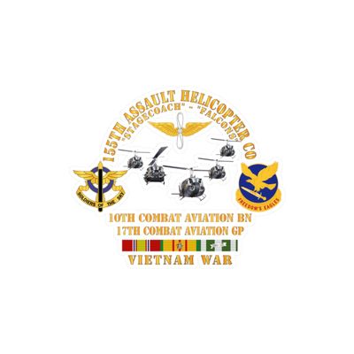 Kiss-Cut Vinyl Decals - Army - 155th AHC - Stagecoach - Falcons w VN SVC (Satin, 8"x10")