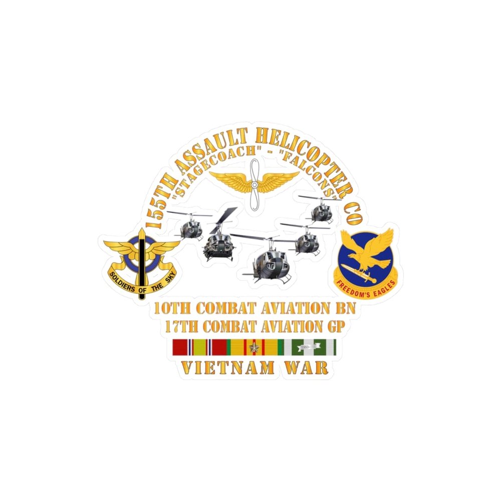 Kiss-Cut Vinyl Decals - Army - 155th AHC - Stagecoach - Falcons w VN SVC (Satin, 8"x10")