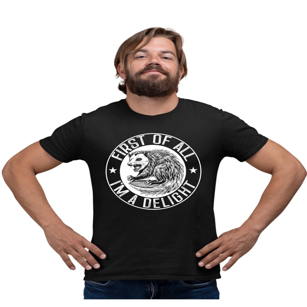 3X-Large Black Mens First of All I'm A Delight Funny Possum T-Shirt