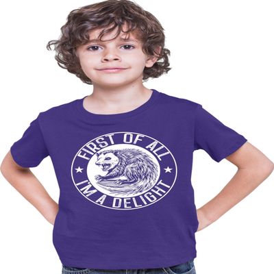 X-Large Purple Youth First of All I'm A Delight Funny Possum T-Shirt