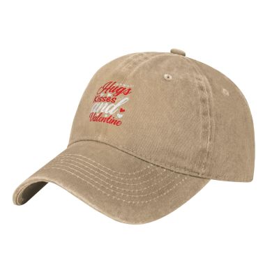 Hugs Kisses and Valentine Baseball Cap Women Men Hat Vintage Trucker Sun Hat Dad Cowboy Hats Natural