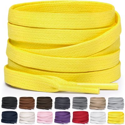 Miscly Flat Waxed Cotton Shoe Laces for Boots, Sneakers, and Shoes Multiple Lengths and Colors Available - Yellow, 45 (114 CM)