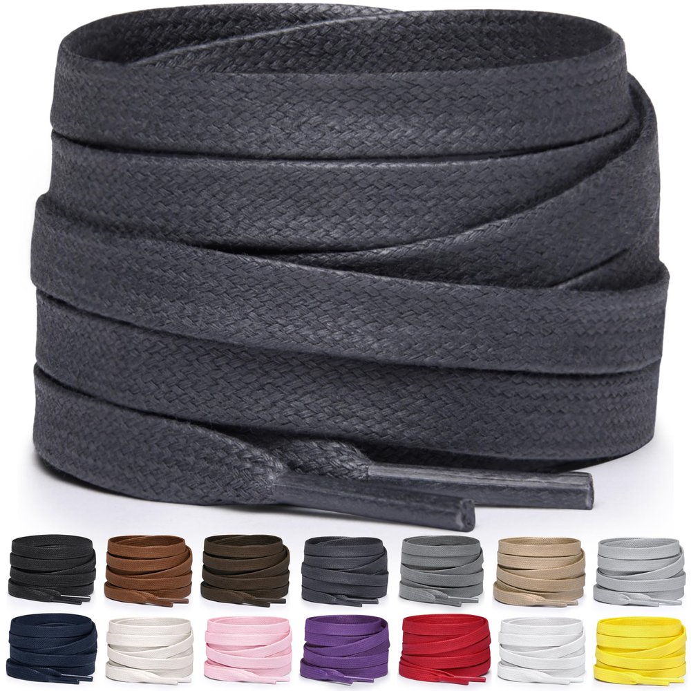 Miscly Flat Waxed Cotton Shoe Laces for Boots, Sneakers, and Shoes Multiple Lengths and Colors Available - Dark Grey, 45 (114 CM)