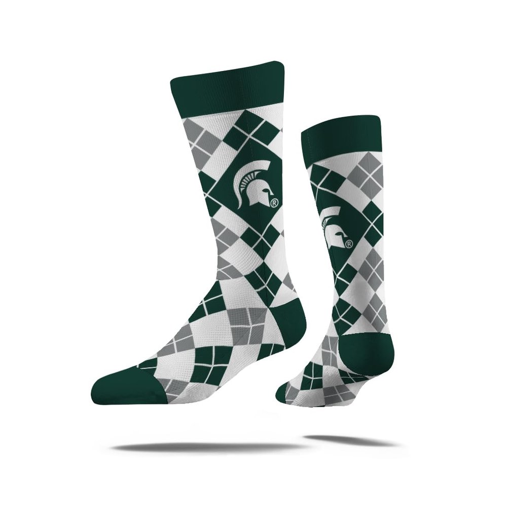 Strideline NCAA Mens Argyle Dress Socks-Michigan State-Size M/L (8-12)
