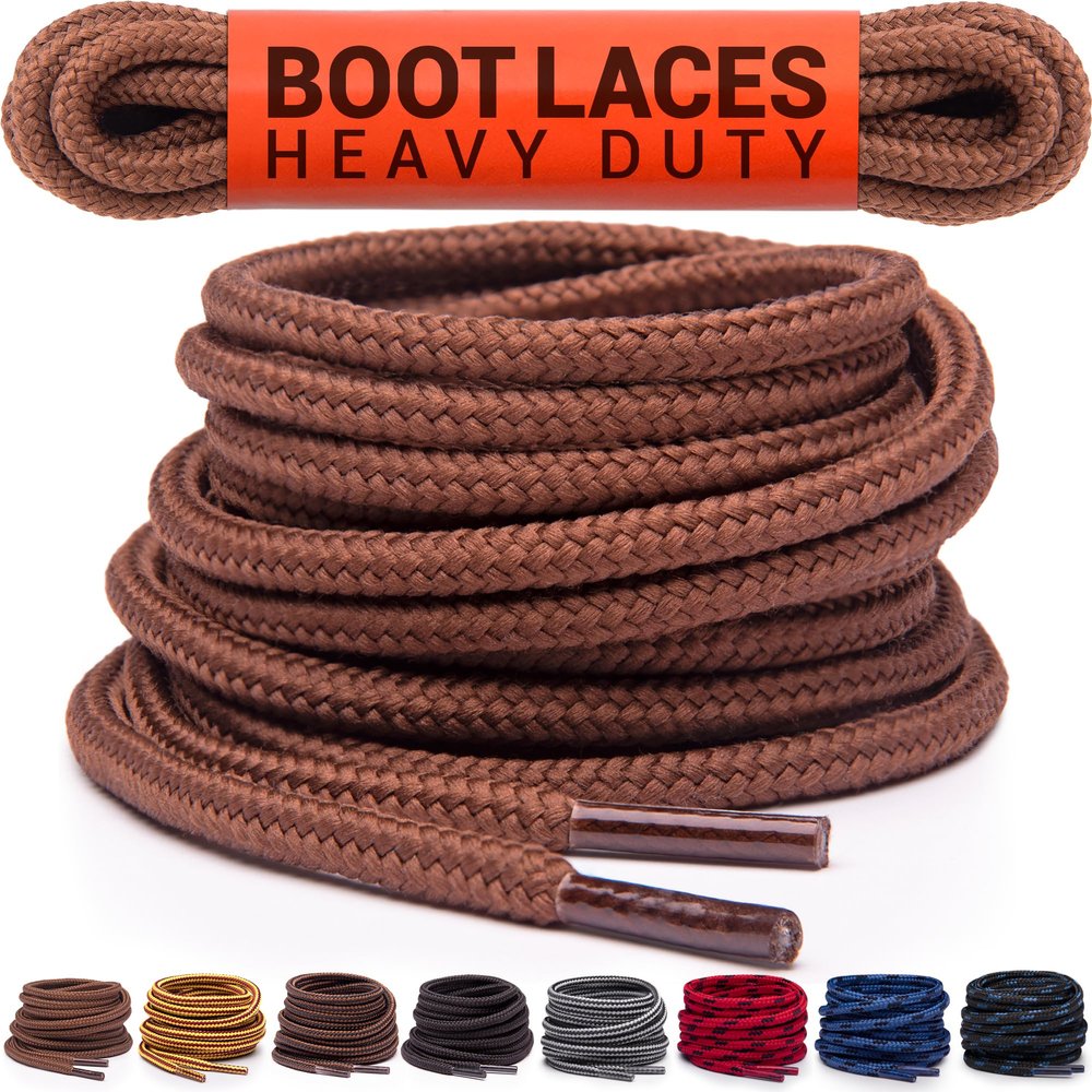 Miscly Round Boot Laces [1 Pair] Heavy Duty and Durable Shoelaces for Boots, Work Boots & Hiking Shoes (Brown, 108 inches (274 cm))