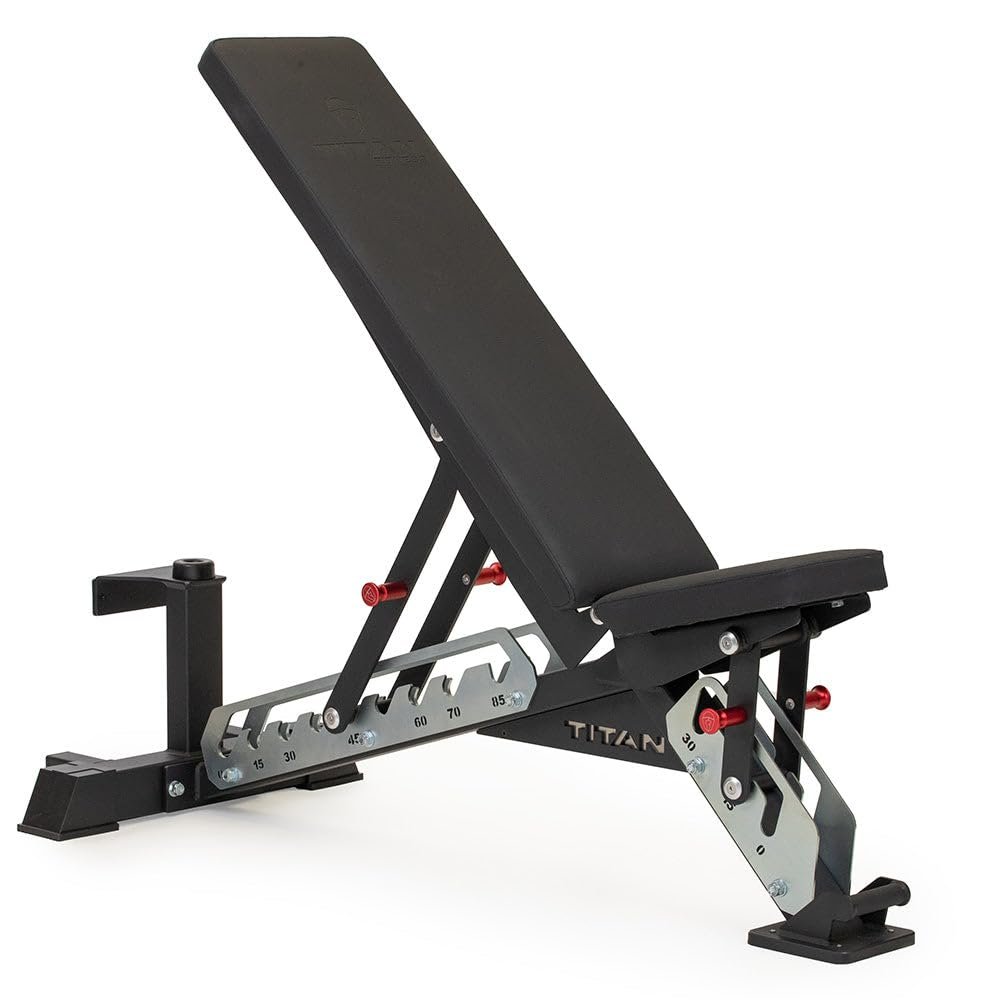 Titan Fitness TITAN Series Black Adjustable Bench, Supports 600 LB Incline, 1,000 LB Flat, Versatile Single Post Utility Workout Bench for Home Gym, Weightlifting, Strength Training