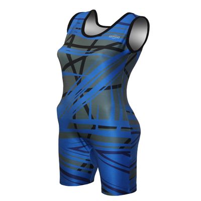 Matman USA The Tilt Women's Wrestling Singlet (Black/Royal, Small)