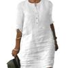 Akivide Womens Summer Cotton Linen Half Sleeve Midi Dress Casual Crew Neck Button Linen Knee Length Dress Loose Solid Dress view 1