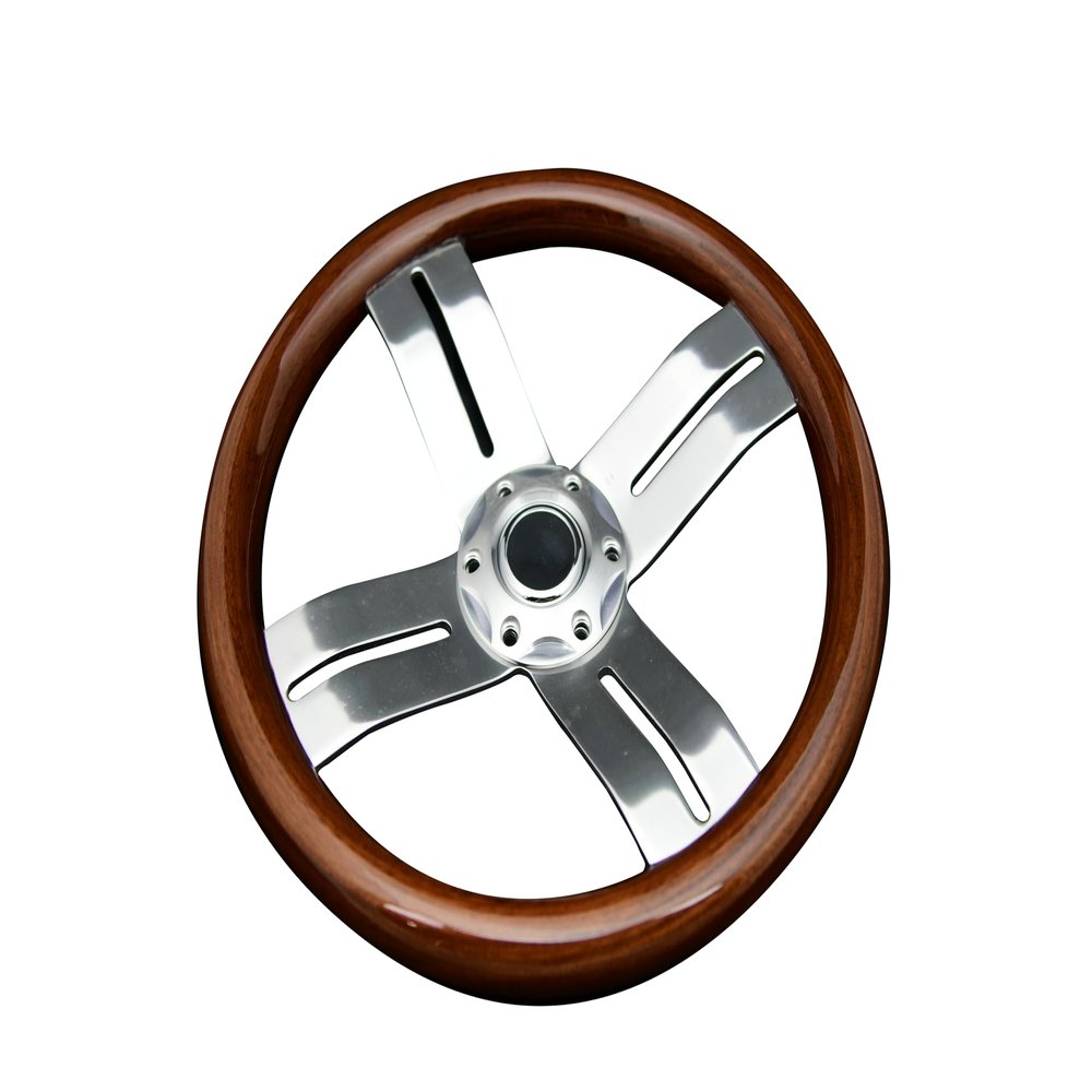 Vinland Marine Classic Vintage 4-Spoke Okoume Wood Racing Boat Steering Wheel 13-1/2", classic wood steering wheel, marine steering wheel, wood grain steering wheel kits