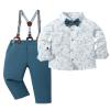 YALLET Boy Clothes Suits, Formal Dress Shirt with Bowtie+Suspender Pants Big Kid Gentleman Wedding Outfits (Blue Print, 9-10 Years) view 1