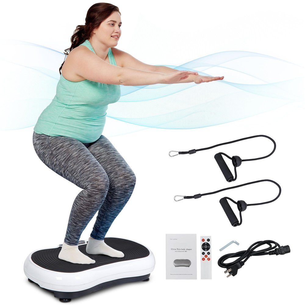 Full Body Vibration Platform Massage Machine Workout Trainer with Bluetooth Music Connection (White)