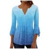 Oversized Button Up Shirts for Women Petal Sleeves V Neck T-shirt Pleated 3/4 Length Sleeve Womens Tops Ethnic Style Womens Summer Tops Printed Gradient Women's 3/4 Sleeve Shirts 2024 view 1