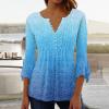Oversized Button Up Shirts for Women Petal Sleeves V Neck T-shirt Pleated 3/4 Length Sleeve Womens Tops Ethnic Style Womens Summer Tops Printed Gradient Women's 3/4 Sleeve Shirts 2024 view 4