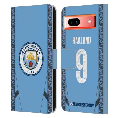 Head Case Designs Officially Licensed Manchester City Man City FC Erling Haaland 2024/25 Players Home Kit Leather Wallet Case Compatible with Google Pixel 7a