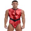 iiniim Mens Sleeveless Metallic Astronaut Leotard Costume Front Zipper Stand Collar Bodysuit Red Large view 1