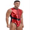 iiniim Mens Sleeveless Metallic Astronaut Leotard Costume Front Zipper Stand Collar Bodysuit Red Large view 2
