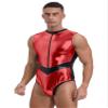 iiniim Mens Sleeveless Metallic Astronaut Leotard Costume Front Zipper Stand Collar Bodysuit Red Large view 3