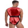 iiniim Mens Sleeveless Metallic Astronaut Leotard Costume Front Zipper Stand Collar Bodysuit Red Large view 4