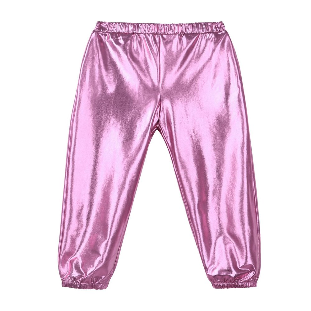 Manyakai Kids Girls Boys Shiny Metallic Dance Harem Pants Athletic Leggings Hip Hop Street Dancewear Pink 16 Years