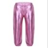 Manyakai Kids Girls Boys Shiny Metallic Dance Harem Pants Athletic Leggings Hip Hop Street Dancewear Pink 16 Years view 2