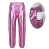 Manyakai Kids Girls Boys Shiny Metallic Dance Harem Pants Athletic Leggings Hip Hop Street Dancewear Pink 16 Years view 4