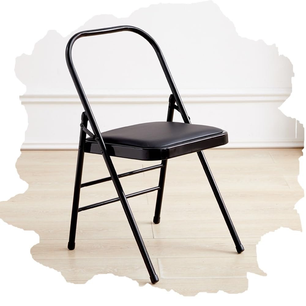 BERWDUXA Foldable Iyengar Yoga Chair, Black, 18inch Seat Height, Adult, Indoor, Faux Leather, High Back, Armless, Rectangular, Compact, Yoga, 1 Count