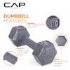 CAP Barbell Cast Iron Hex Dumbbell, Pair, 10 lb view 3