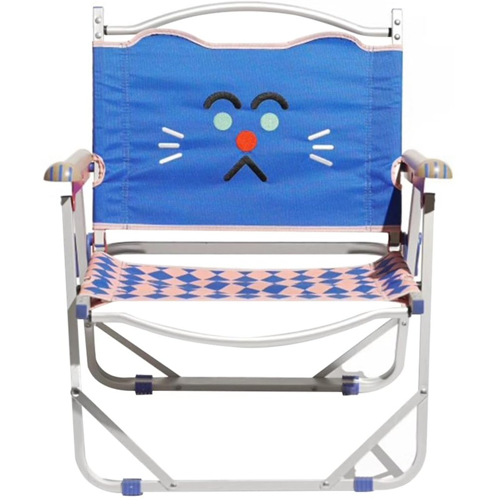 Camping Chair Cartoon Style Expression Print Beach Chair, Outdoor Lightweight Folding Lawn Chair, Load-Bearing 130kg/286.6lbs(Blue)