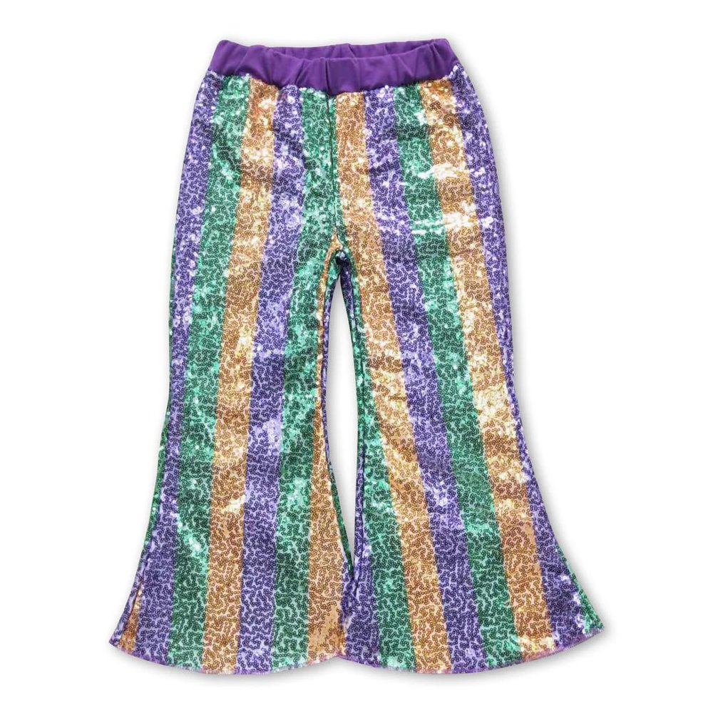 Yawoo Haan Shinny Baby Girls Bell Bottom Sequins Pants