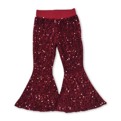 Yawoo Haan Shinny Baby Girls Bell Bottom Sequins Pants Maroon
