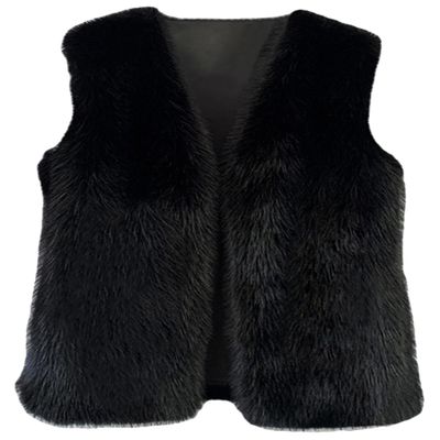 Youhan Women's Faux Fur Vest (US, Alpha, X-Large, Regular, Regular, Black)