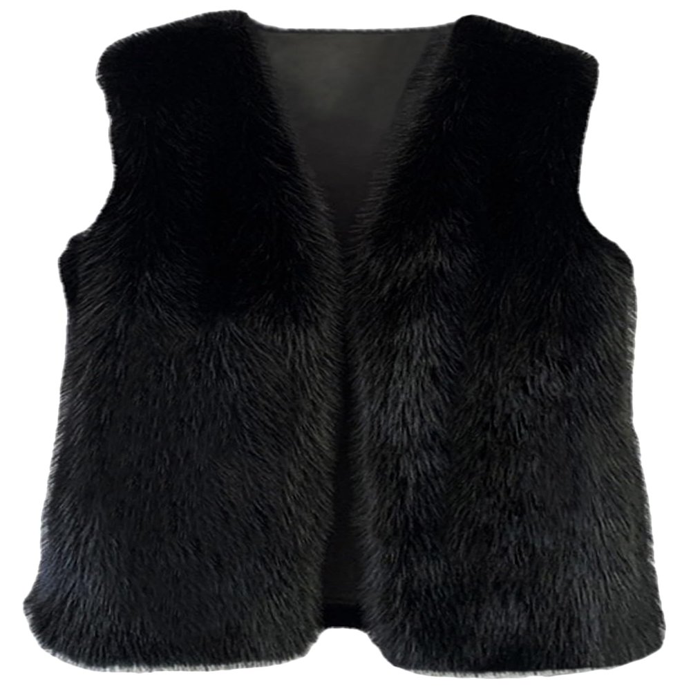 Youhan Women's Faux Fur Vest (US, Alpha, X-Large, Regular, Regular, Black)