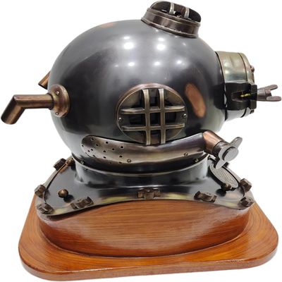 Vintage Full Size Antique U.S Navy Brass Divers Diving Helmet Mark V Deep with Wooden Base sea Scuba Gift