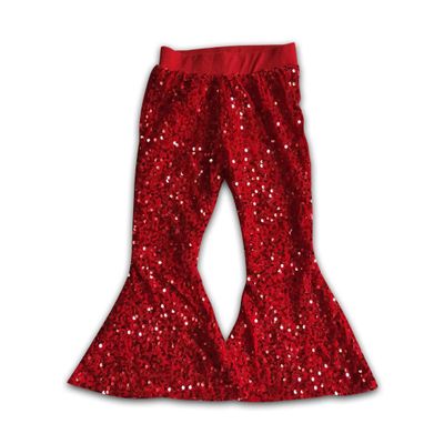 Yawoo Haan Shinny Baby Girls Bell Bottom Sequins Pants Red