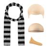 4 Pcs Adults Costume Accessories Set, Black Gray Striped Scarf Fake Nose Latex Bald Head Wig Cap, Cosplay Classic Characters Gru Halloween Party Set view 1