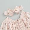 BULINGNA Newborn Infant Baby Girl Clothes Long Sleeve Floral Romper Dress Ruched Princess Skirt Headband Birthday Clothes (Pink, 0-3 Months) view 4