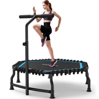 ANCHEER 50" Foldable Fitness Trampoline for Adults & Kids, 560 lbs Capacity Bungee Rebounder with Adjustable Handle, Quiet Cardio Workout Equipment for Home Gym, Low Impact Training Indoor/Outdoor Use