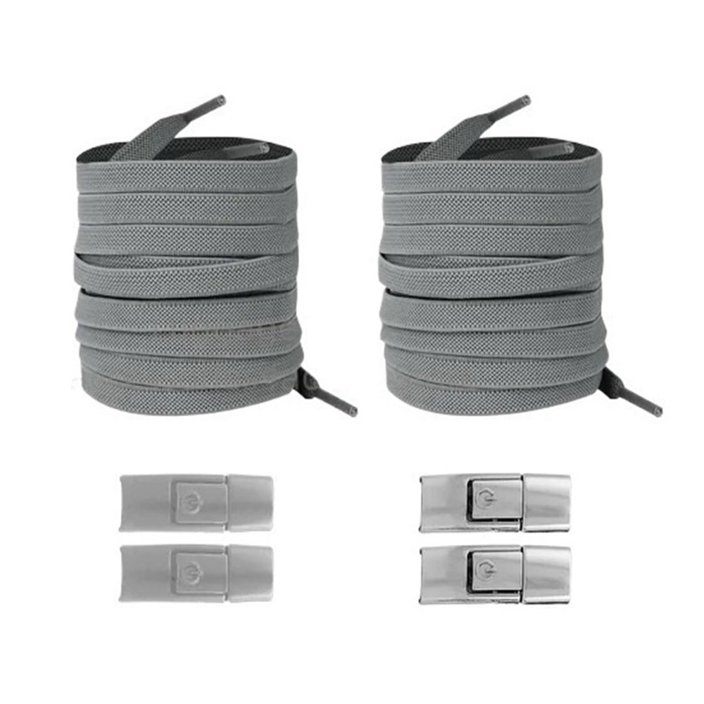 2 Pairs Elastic Sneaker Laces with Press Lock No Tie Needed for Adults Kids 8MM Wide Flat Rubber Shoelaces Easy Slip-On and Off(Light gray)